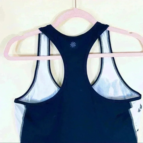 ATHLETA Black W/ Floral Light Weight Razorback Athletic Tank Top Size S - Picture 7 of 8